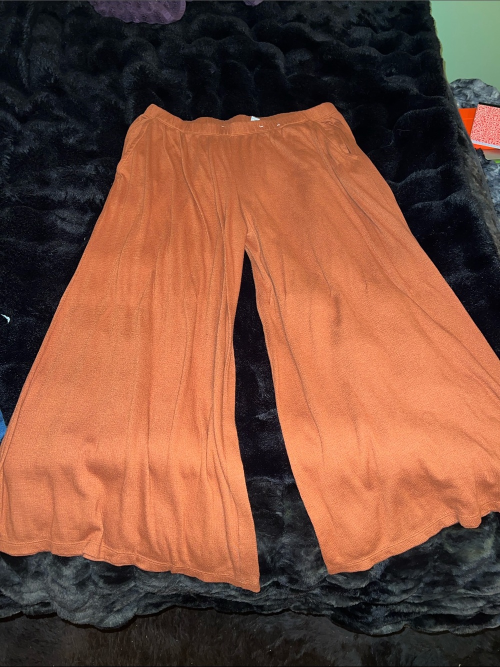 Stars Above Wide-Leg Rust Knit Pants
